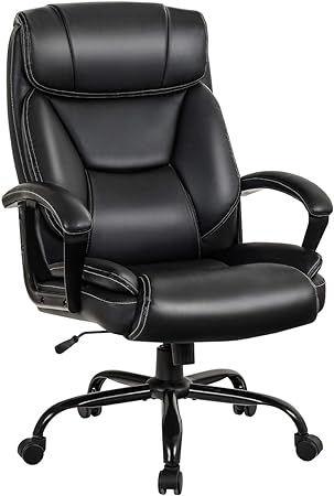 COSTWAY 300/330/400/500LBS Big & Tall Executive Office Chair, Height Adjustable Leather Computer Desk Chair with Rocking Backrest & Arms, Home Office Ergonomic Swivel Task Chair (Black, 500LBS)