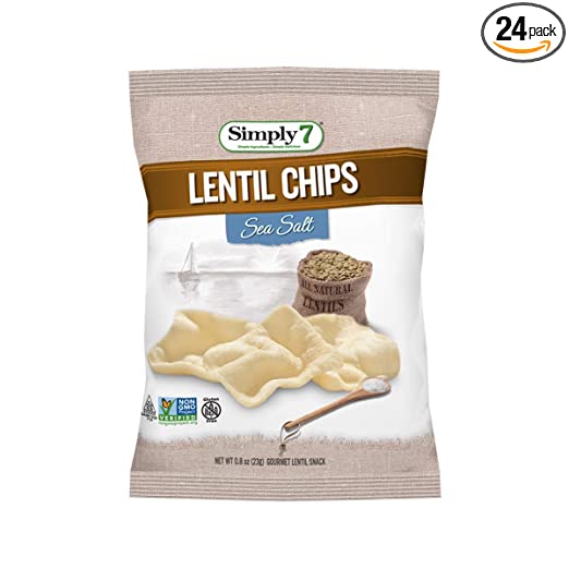 Simply 7 Lentil Chips, Sea Salt, 0.8 Ounce (Pack of 24)