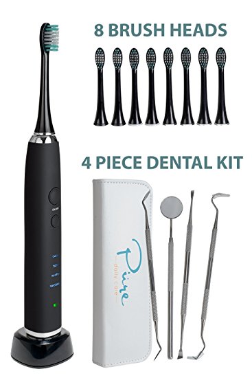 Black Series Ultra Whitening Toothbrush - Ultra Sonic 40,000 VPN Motor - 4 Modes - Modern Electric Toothbrush - Rechargeable Toothbrush - 8 Dupont Brush Heads & 4 Piece Dental Kit Included