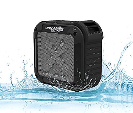 Portable Waterproof Bluetooth Speaker, Wireless, Indoor/Outdoor Mini Shower Speaker, With 8 Hour Rechargeable Battery, Compatible with iPod, iPhone, Android and Samsung Phones, By ampMOB (Black)