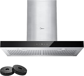 Midea MVT30W9AST Range 30 Inch 450CFM Vent T Shape Stove Hood with 5-Layer Aluminum Permanent Filters Kitchen, Ductless Convertible, 3 Speed Exhaust Fan, Stainless Steel