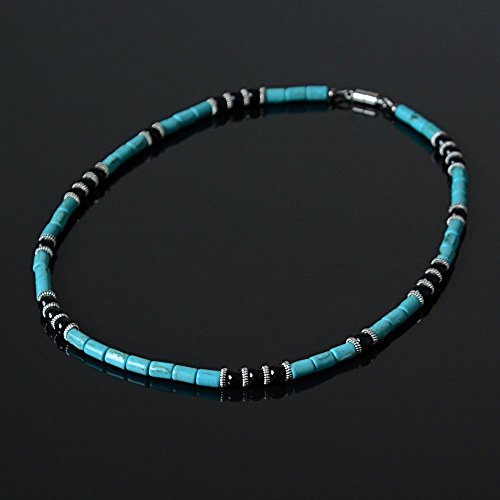 Handmade Surfer Gemstone Native American Inspired Men's Necklace featuring Black Onyx and Howlite Turquoise