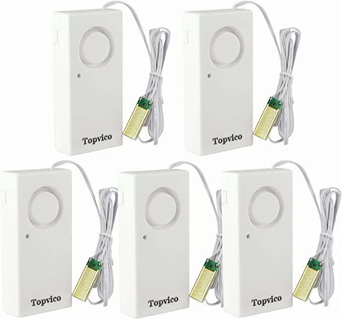 Topvico Water Leak Detector, 120dB Loud Siren, Powered by 9V Battery (not Include), Sensor Alarm for Kitchen Basement Water Heater, 5 Pack