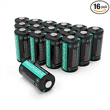 Updated CR123A Lithium Batteries RAVPower Non-Rechargeable 3V Lithium Battery, 16-Pack, 1500mAh Each, 10 Years of Shelf Life for Arlo Cameras, Polaroid, Flashlight, Microphones [CAN NOT BE RECHARGED]