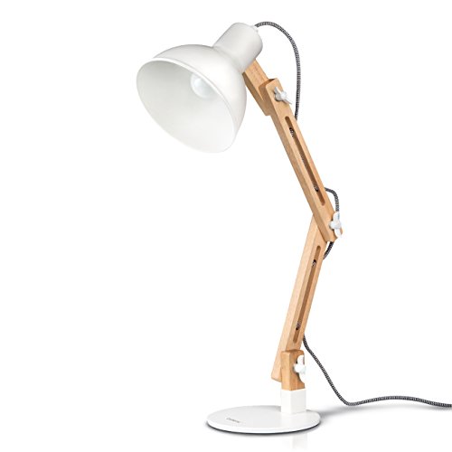Tomons Wood Swing Arm Desk Lamp, Designer Wood Table Lamp, Reading Lamp, Study Lamp, Work Lamp, Office Lamp, Bedside nightstand Lamp - White