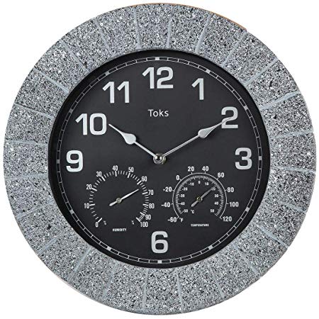 Lilyshome 14-Inch Faux-Slate Indoor or Outdoor Wall Clock with Thermometer and Hygrometer (Urban Granite)