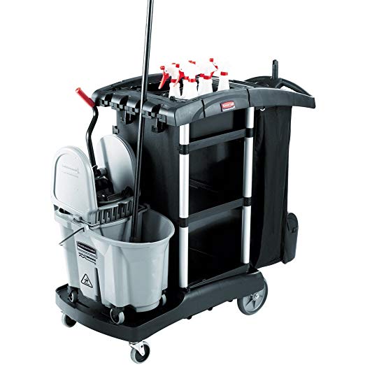 Rubbermaid Commercial Housekeeping Service Cart with 2 Caddies, Black, 1861429