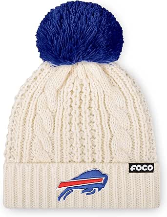 FOCO Women's NFL Team Logo Cable Knit Pom Beanie Hat