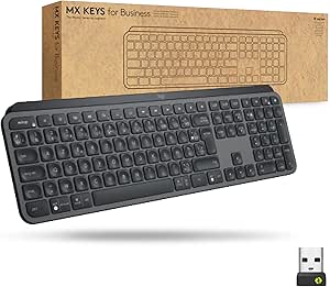 Logitech MX Keys for Business - clavier rétroéclairé sans fil, touches Perfect Stroke silencieuses, technologie Logi Bolt, Bluetooth, rechargeable, Windows/Mac/Chrome/Linux, Français AZERTY - Gris