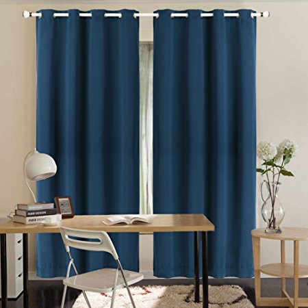Blackout Curtain Panels Window Drapes, Thermal Insulated Solid Grommet Blackout Room darkening Draperies for Bedroom/Living Room- W52 x L63 Inch,2 Panels, Navy Blue