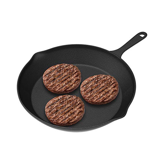 Home-Complete HC-500310 Frying Pan-Cast Iron Pre-Seasoned Nonstick 10” Skillet-Cook Pancakes, Fajitas, Meat, Pizza and More-Kitchen or Camping Cookware, Black