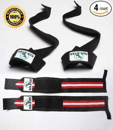 Lifting Straps 25"   Wrist Wraps 17" (1 Pair of Each) For Bodybuilding, Weightlifting, Crossfit, Gym, Workout, Powerlifting - Ideal for Men & Women