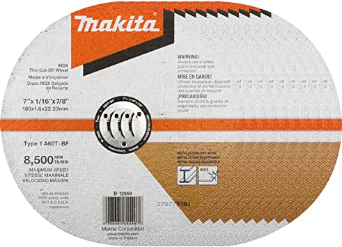 Makita B-12669-10 7" x 1/16" x 7/8" INOX Thin Cut-Off Wheel, 60 Grit, 10/Pk