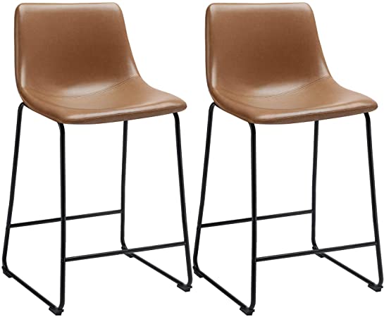 LEMBERI 26 inch Bar Stools PU Leather Counter Height Stools, Modern Style Upholstery with Metal Leg and Backrest Armless Bar Chairs, Dining Chairs for Pub Living Room Kitchen, Set of 2 (26, Whisky)