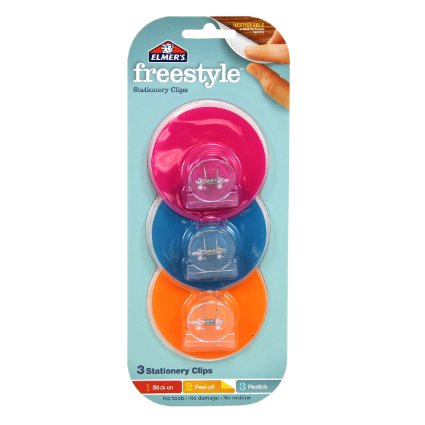 Elmer's Freestyle 3-pack Reusable and Repositionable Adhesive Stationery Clips, Neon, E6207