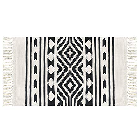 Ukeler Black and White Entry Way Rug, 100% Cotton Modern Floor Mat for Door/Porch/Kitchen, 23.6''x35.4''