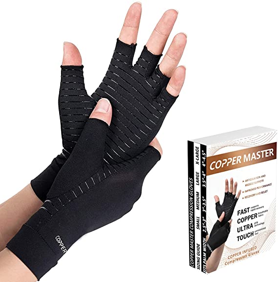 Copper Arthritis Gloves for Men & Women - Compression Gloves for Rheumatoid/Carpal Tunnel/Osteoarthritis/Hand Joint Pain - Everday Support Relief (Fingerless, Large)