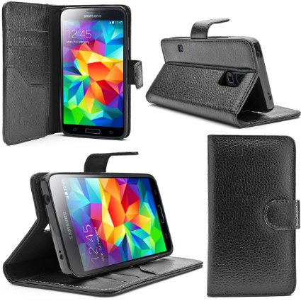 Galaxy S5 Case, i-Blason Slim Leather Wallet Book Cover with Stand Feature and Credit Card ID Holders for Samsung Galaxy S5 (Black)