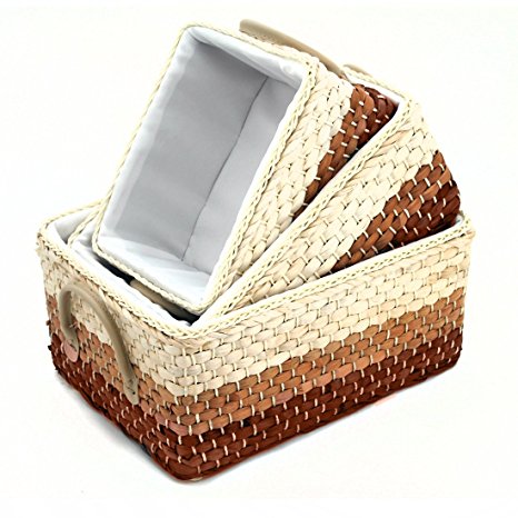 Basket Handmade Woven Storage Bins,Kingwillow.(Set of 3,Mixed color)