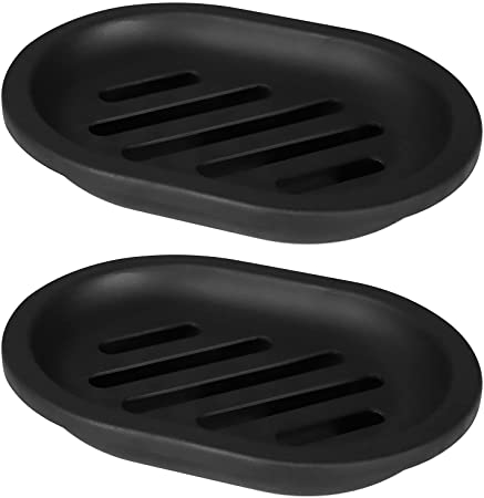 TOPSKY 2-pack Soap Dish, Soap Holder, Soap Saver, Easy Cleaning, Dry, Stop Mushy Soap (Black)