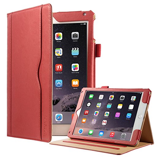 New iPad 9.7 2017 Case, iPad Air 2 Case, iPad Air Cover, ULAK PU Leather Smart Cover Auto Wake/Sleep with Hand Strap Card Slots Pocket Wallet Pouch Folio for iPad Air 1/2, New iPad 9.7 Inch 2017 Red