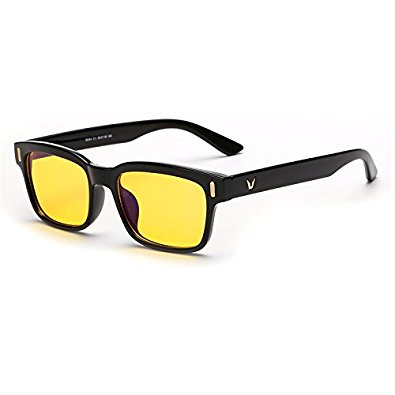 Cyxus Blue Light Filter UV Protection 49mm Health Reading Glasses Safety Eyewear, Anti-glare, Anti-eyestrain, Great for Computer or Cell Phone Readers Unisex(Men or Women), Rectangular Plastic Black Frame/Yellow Lens, CY-GL-0005