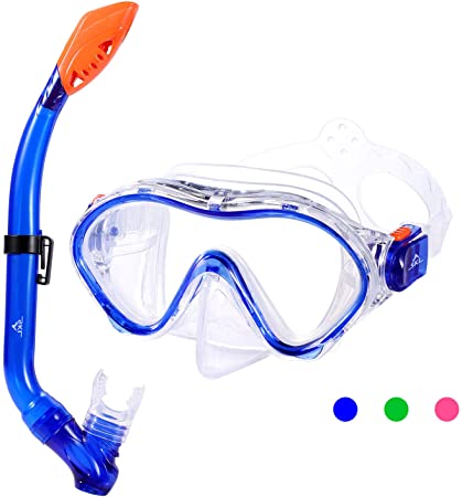 SKL Kids Snorkel Set,Dry Top Snorkel Mask with Big Eyes for Boys, Girls,Anti-Fog and Anti-Leak Swimming Diving Mask Snorkel Glasses for Children