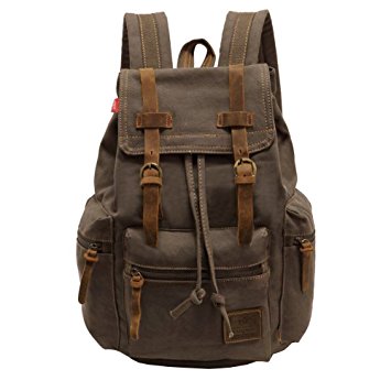 Canvas Backpack, P.KU.VDSL-AUGUR SERIES Vintage Canvas Leather Backpack, Retro Hiking Daypacks, Computers Laptop Bag, Unisex Casual Rucksack Satchel Bookbag for School Travel Outdoor Men Women