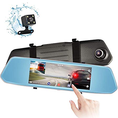 Eagle Eye Mirror Dash Cam 7" Touch Screen 1080P Rearview Front and Rear Dual Lens Night Vision Reverse Camera Parking Assist