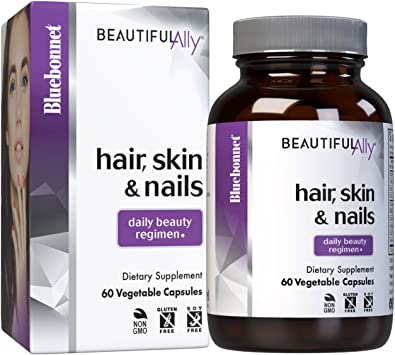 Bluebonnet Nutrition Beautiful Ally Hair, Skin & Nails, Hydrolyzed Collagen from Grass Fed Cows, Collagen Peptides Type 1 & 3, Non GMO, Gluten Free, Soy Free, Milk Free, 60 Vegetable Capsules