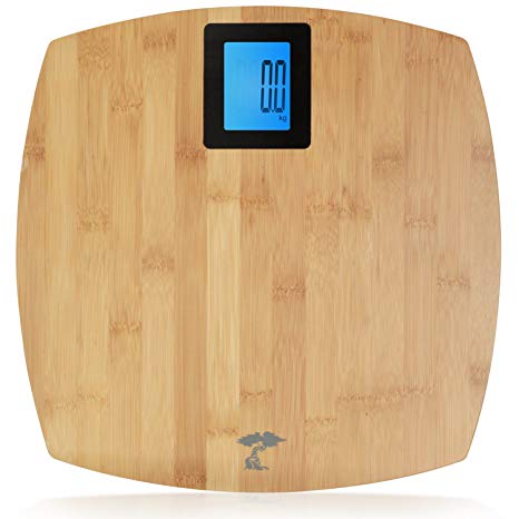 Deluxe Bamboo Bathroom Scale. Backlit Large Display. 400lb Capacity.