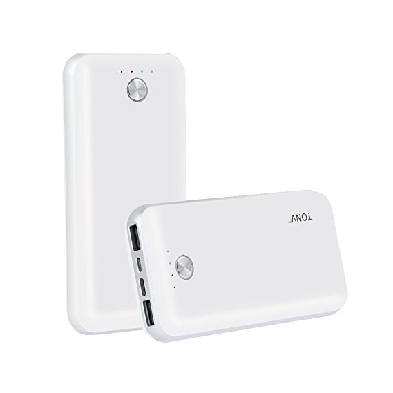 Tonv 20000mah Portable Power Bank with 3 USB OUT Port for one plus and nexus 5X or nexus 6P (White)