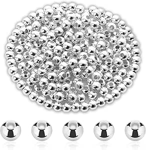 200pcs Silver Spacer Beads for Jewelry Making, Silver Beads with Hole Stainless Steel Spacer Beads Plated Round Loose Charm Caps Beads for DIY Jewelry Making Bracelet Necklace Crafting (6mm)