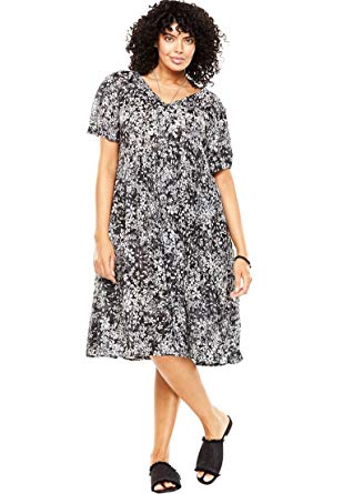 Woman Within Women's Plus Size Short Button-Front Crinkle Dress