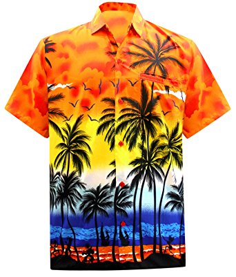 La Leela Hawaiian Shirt for Men Short Sleeve Front-Pocket Beach Floral Printed