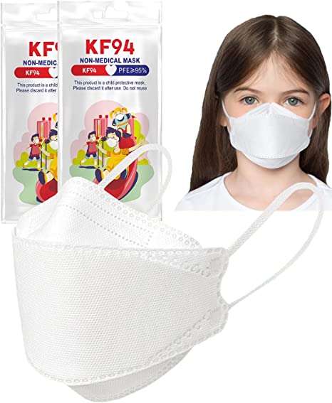 KF94 Mask for Kids, Auzky KF94 Face Masks for Children 4-Layer Kids KF94 Mask with Adjustable Ear Loops(White/20 Pcs)