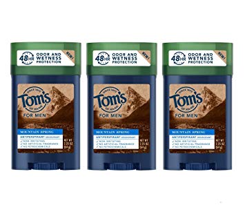 Tom's of Maine Antiperspirant for Men, Mountain Spring, 48-Hour Natural Deodorant and Natural Antiperspirant Protection, 2.25 Ounce 3-Pack