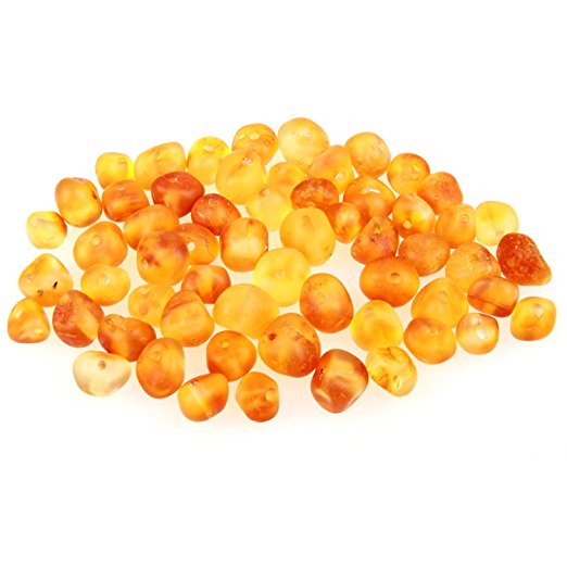 60 Loose Amber Beads - Raw Unpolished Honey Color - 3-4mm Width - Pre-Drilled Holes Ready for Stringing Jewelry - Bulk DIY Supplies for Making Baltic Teething Necklaces, Bracelets & Jewelry