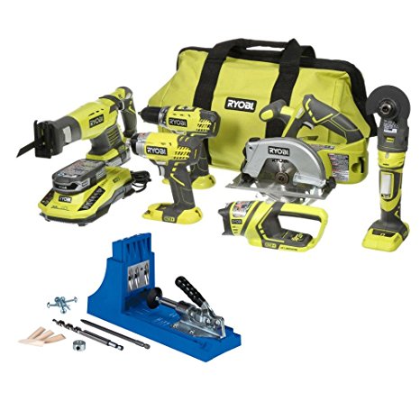 Ryobi P884 ONE  18-Volt Lithium-Ion Ultimate Combo Kit (6-Tool) with Kreg Jig K4 Pocket-Hole System Bundle