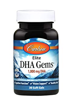 Carlson - Elite DHA Gems, 1000 mg DHA, Supports Healthy Brain Function & Vision, 30 soft gels