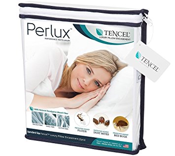 Standard Size Perlux Hypoallergenic Tencel 100% Waterproof Pillow Encasement - Vinyl, PVC, Phthalate and Pesticide Free - Includes Set of Two