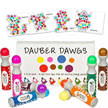 8-pack Washable Dot Markers / Bingo Daubers Dabbers Dauber Dawgs Kids / Toddlers / Preschool / Children Art Supply 3 Pdf Coloring eBooks = 100 Activity Sheets To Do!