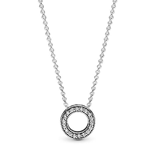 Pandora Jewelry - Hearts Of Pandora Necklace in Sterling Silver with Clear Cubic Zirconia, 17.7 IN / 45 CM