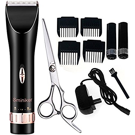 Sminiker Professional Cordless Rechargeable Hair Clippers Set with 2  Batteries, 4 Comb, Guides and Scissors - Black