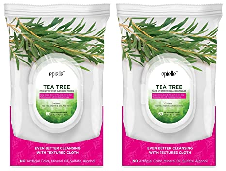 Epielle Fresh60 Assorted Makeup Remover Facial Cleansing Wipes Towelettes - 60 Sheets per pack, Tea Tree 2 Pack