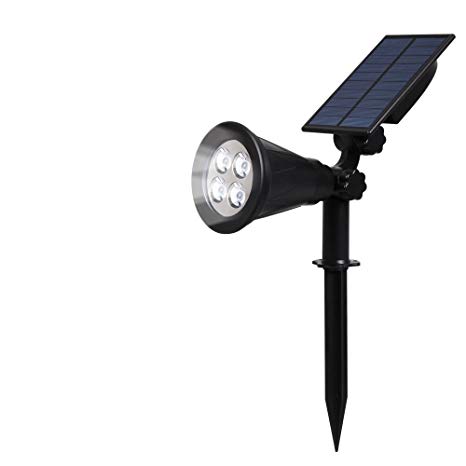 T-SUN LED Solar Spotlights, Super Bright 250LM Outdoor Security Garden Landscape Lamps, Daylight 6000K, Auto-on At Night/Auto-off By Day,180°angle Adjustable for Patio,Tree,Deck,Wall, Pool Area.