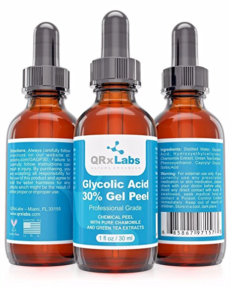 Glycolic Acid 30% Gel Peel with Chamomile and Green Tea Extracts - Professional Grade Chemical Face Peel for Acne Scars, Collagen Boost, Wrinkles, Fine Lines - Alpha Hydroxy Acid - 1 fl oz