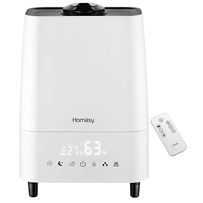 Homasy 5L Warm and Cool Mist Humidifier, Bedroom humidifier with Customized Humidity, Remote Control, LED Touch Display, Sleep Mode, 25dB Whisper-Quiet Baby Humidifier for Large Bedroom, Office