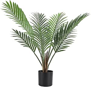 YOLEO Artificial Palm Tree 2FT Tall Faux Palm Planet for Home Office Indoor Outside Decor Fake Palm Tree with Lifelike Palm Leaves