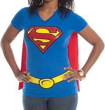 DC Comics Supergirl Glitter Logo Juniors Costume Cosplay Cape T-Shirt - Superman